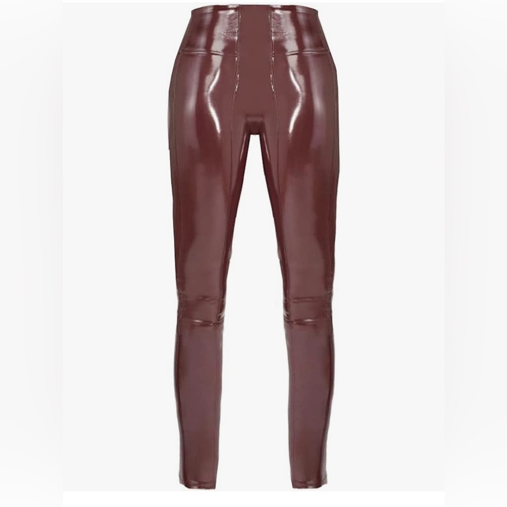 SPANX, faux patent leather leggings, color burgundy, size petite small